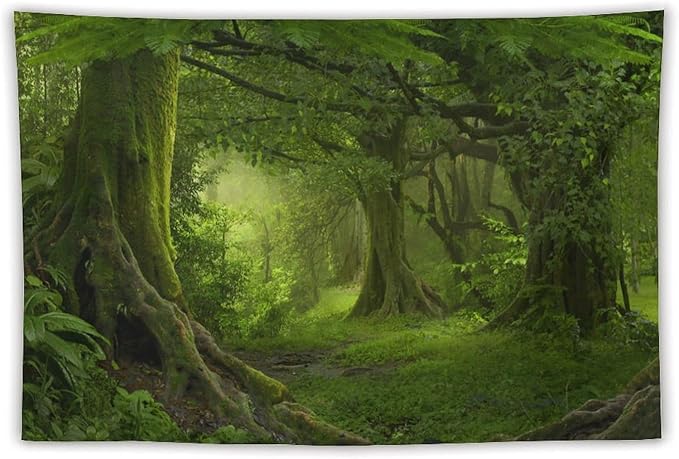 ZhiRain Misty Forest Tapestry Wall Hanging Green Tree in Jungle Forest Nature Scenery Woodland Tapestries Home Decor for Living Room Bedroom Farmhouse Apartment Dorm 40"x60"