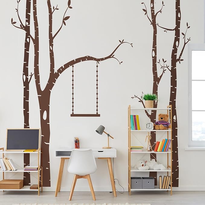 Yeysynana Giant Tree Wall Decals Large Birch Tree Woodland Forest Wall Art Peel and Stick DIY Wall Stickers for Nursery Kids Bedroom Playoom Living Room Home Decor (Brown)