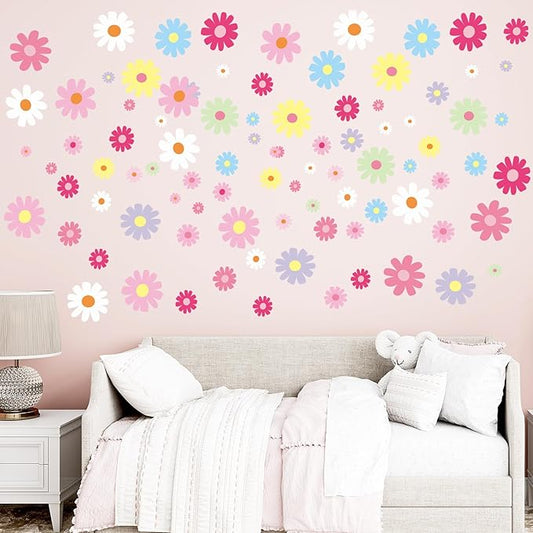 12Sheet Daisy Wall Decals, 180Pcs Cute Flower Wall Decals, Flower Vinyl Walls Decal, Peel and Stick Floral Walls Decal, Bedroom Decor for Girls Bedroom, Nursery, Classroom, Nursery