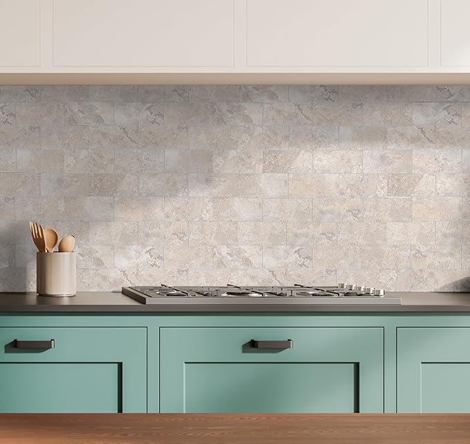 20-Pack Peel and Stick Tile Backsplash 12"X12" PVC Wall Tiles, Stick on Backsplash for Kitchen, Bathroom Tile, Fireplace Décor, Laundry Table, Stair Decals in Beige Stone Rocks