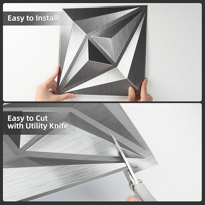 AMZDEPOT 3D Wall Panels for Interior Wall Decor, 3 Layout Options PVC Textured Wall Art Decor for Living Room Bedroom TV Background Gaming Room, 12''x12'', 20 Pcs Silver