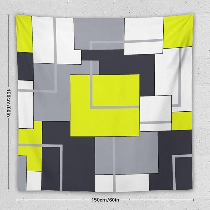 ZhiRain Yellow Gray Tapestry Wall Hanging Modern Black White Geometric Abstract Aesthetic Tapestries Home Decor for Living Room Bedroom Farmhouse Apartment Dorm 60"x60"