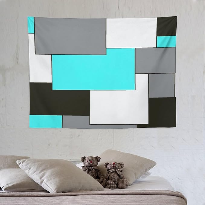 ZhiRain Modern Tapestry Wall Hanging Teal Turquoise And Gray Black Tapestries Home Decor for Living Room Bedroom Farmhouse Apartment Dorm 30"x40"