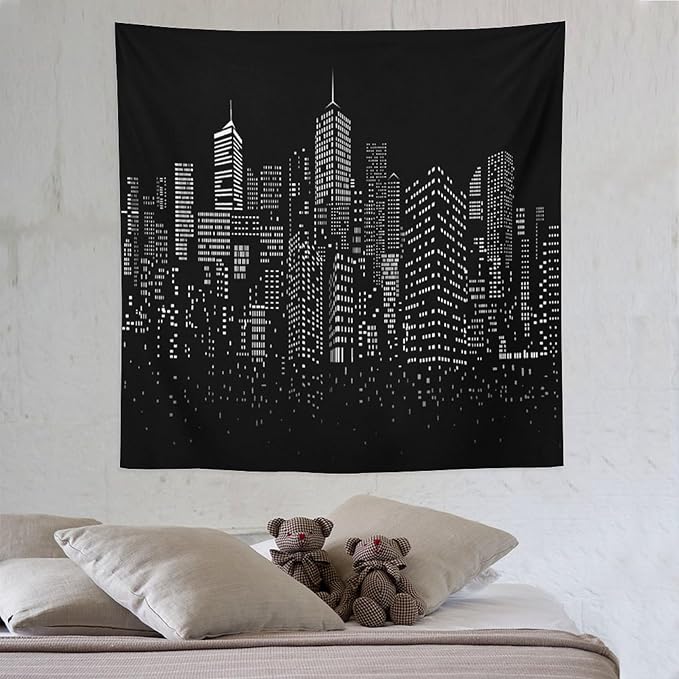 ZhiRain New York City Landscape Tapestry Wall Hanging Black Night America Modern Cityscape Tapestries Home Decor for Living Room Bedroom Apartment Farmhouse Dorm 60"x60"