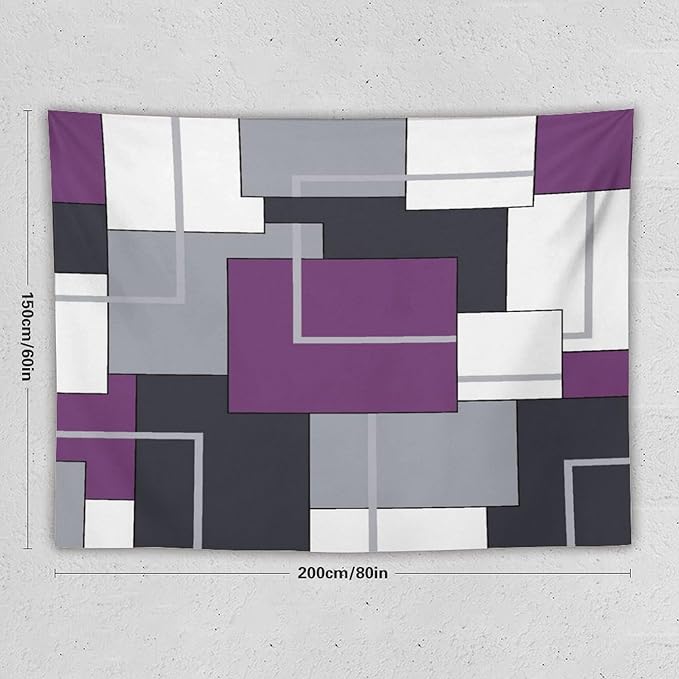 ZhiRain Purple Black White Tapestry Wall Hanging Modern Gray Geometric Abstract Aesthetic Tapestries Home Decor for Living Room Bedroom Farmhouse Apartment Dorm 60"x80"