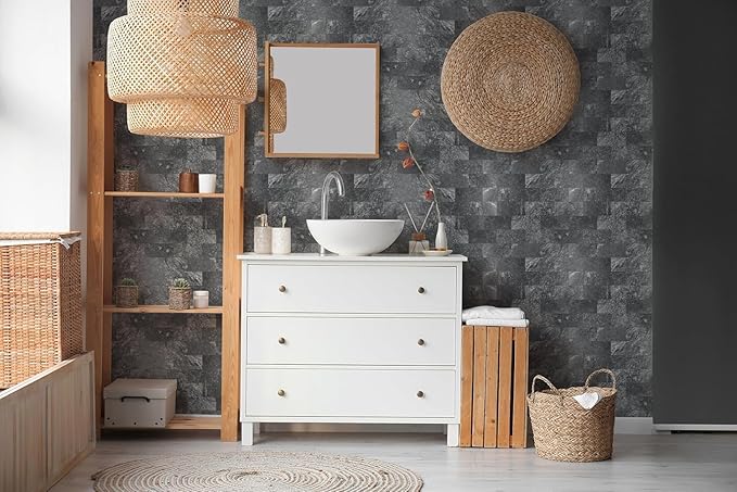 10-Pack Peel and Stick Tile Backsplash 12"X12" PVC Wall Tiles, Stick on Backsplash for Kitchen, Bathroom Tile, Fireplace Décor, Laundry Table, Stair Decals in Dark Rock