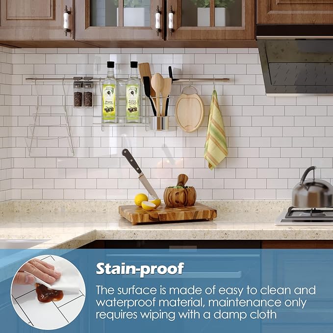 20-Pack Peel and Stick Tile Backsplash 11.8"X11.8" PVC Wall Tiles, Stick on Backsplash for Kitchen, Bathroom Tile, Fireplace, Laundry Table in Polished Marble White