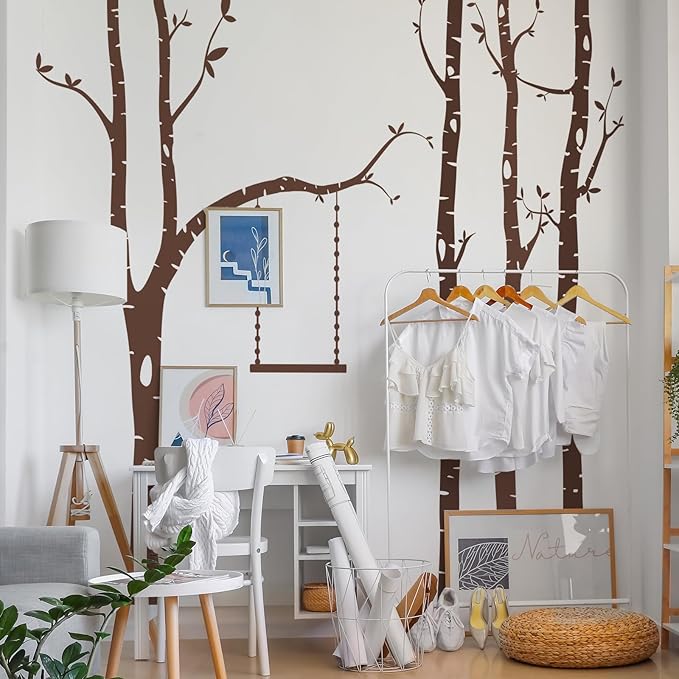 Yeysynana Giant Tree Wall Decals Large Birch Tree Woodland Forest Wall Art Peel and Stick DIY Wall Stickers for Nursery Kids Bedroom Playoom Living Room Home Decor (Brown)
