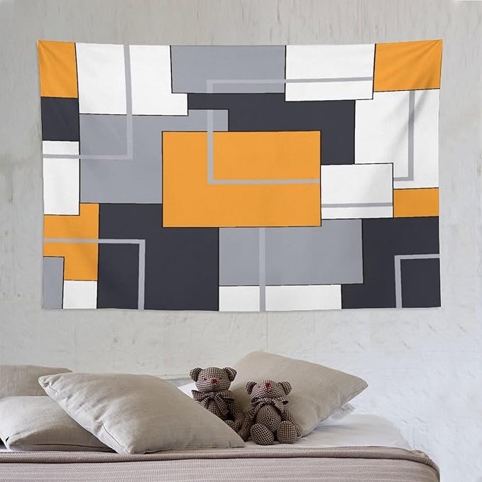 ZhiRain Orange Tapestry Wall Hanging Modern Black White Gray Geometric Abstract Aesthetic Tapestries Home Decor for Living Room Bedroom Farmhouse Apartment Dorm 60"x90"