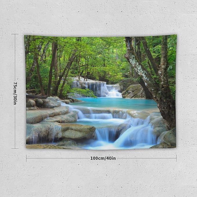 ZhiRain Waterfall Tree Tapestry Wall Hanging Natural Scenery Forest Garden Spring Stone River Tapestries Home Decor for Living Room Bedroom Apartment Farmhouse Dorm 30"x40"