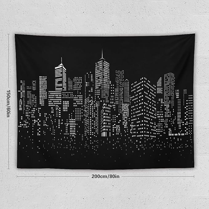 ZhiRain New York City Landscape Tapestry Wall Hanging Black Night America Modern Cityscape Tapestries Home Decor for Living Room Bedroom Apartment Farmhouse Dorm 60"x80"