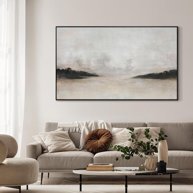 36"x60" XL Framed Wall Art - Misty Minimalist Nature Landscape (Frame Assembly Required)