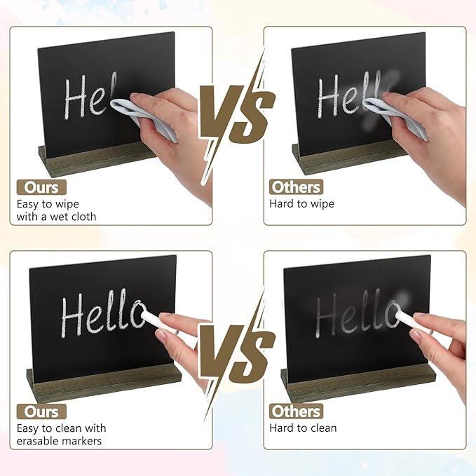30 Pcs Mini Chalkboard Signs Tabletop with Stand 5 x 6 Inch Wooden Chalkboard Sign Vintage Chalk Board Sign Decorative Centerpieces for Food Signs Table Numbers Message Boards Party Supplies