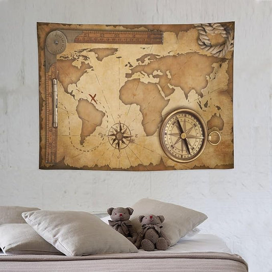 ZhiRain World Map Tapestry Wall Hanging Rustic Vintage Nautical Farmhouse Old Fantastic Sea Monster Theme Tapestries Home Decor for Living Room Bedroom Apartment Dorm 30"x40"