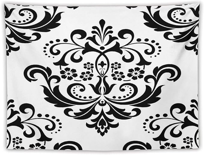 ZhiRain Baroque Damask Floral Pattern Tapestry Wall Hanging Flowers on Black And White Antique Gothic Tapestries Home Decor for Living Room Bedroom Farmhouse Apartment Dorm 60"x80"
