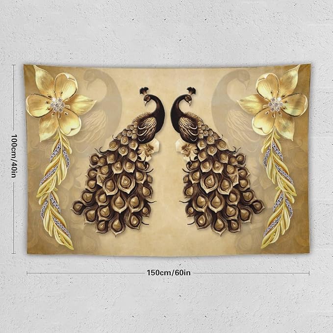 ZhiRain Gold Peacock Tapestry Wall Hanging Vintage Bird Rustic Animal Elegant Flower Luxury Tapestries Home Decor for Living Room Bedroom Farmhouse Apartment Dorm 40"x60"