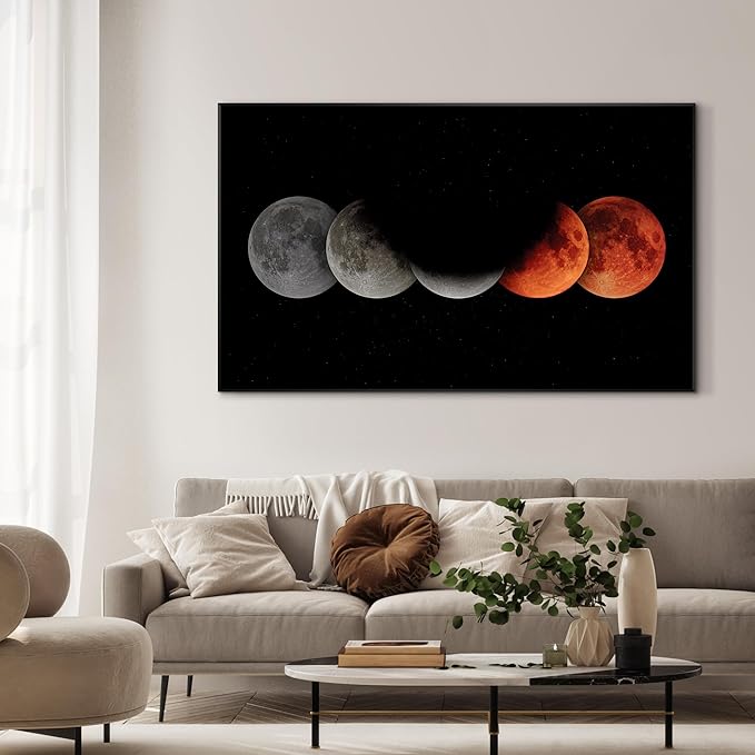 36"x60" XL Framed Wall Art - Lunar Phases Eclipse Moon Cycle Space Lovers (Frame Assembly Required)