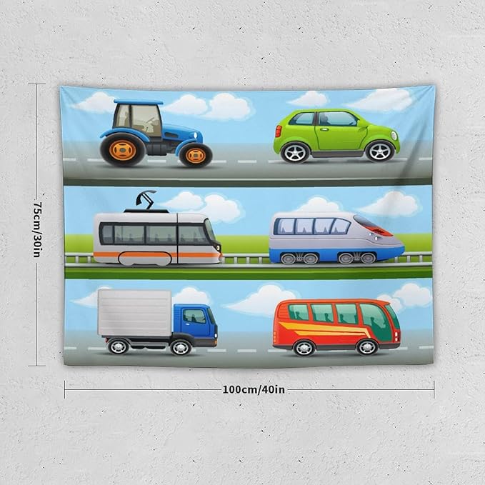 ZhiRain Construction Truck Tapestry Wall Hanging Tractor Bus Cartoon Cars Vehicle Tapestries Home Decor for Living Room Bedroom Apartment Farmhouse Dorm 30"x40"