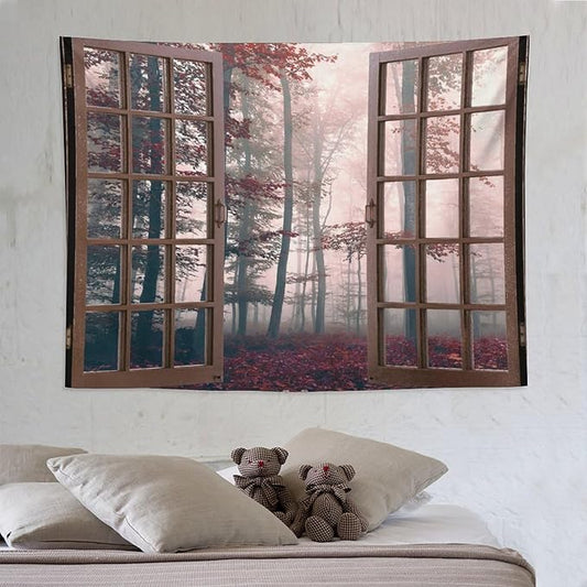 ZhiRain Nature Forest Tapestry Wall Hanging Autumn Mystic Foggy Fall Enchanted Woods Wild Trees Print Tapestries Home Decor for Living Room Bedroom Apartment Farmhouse Dorm 60"x80"