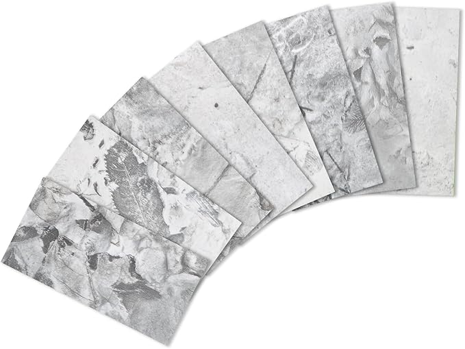 Yipscazo Peel and Stick backsplash 3 x 6 Inches 3D PVC Composite Wall Tile Stick on Backsplash Tile for Kitchen Bathroom, Laundry Room, Fireplace(Gray Granite, 100 Pieces)