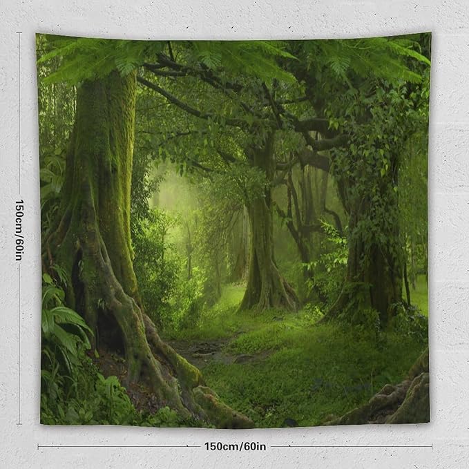 ZhiRain Misty Forest Tapestry Wall Hanging Green Tree in Jungle Forest Nature Scenery Woodland Tapestries Home Decor for Living Room Bedroom Farmhouse Apartment Dorm 60"x60"