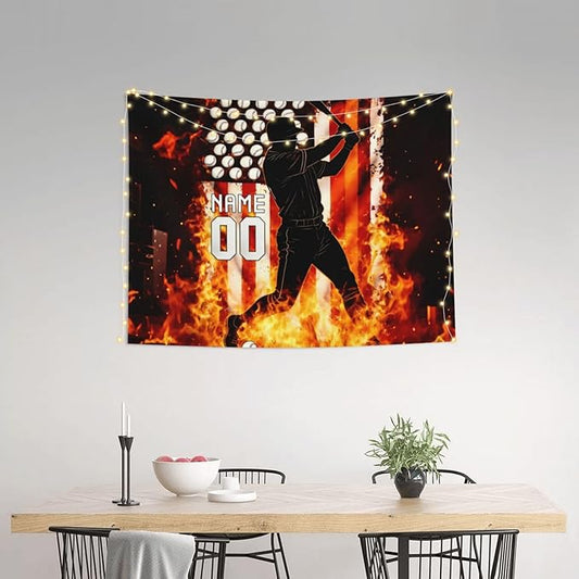 Zufygsni Personalized Sports Theme Wall Tapestry Custom Name With Number Decor For Bedroom Room And Dorm