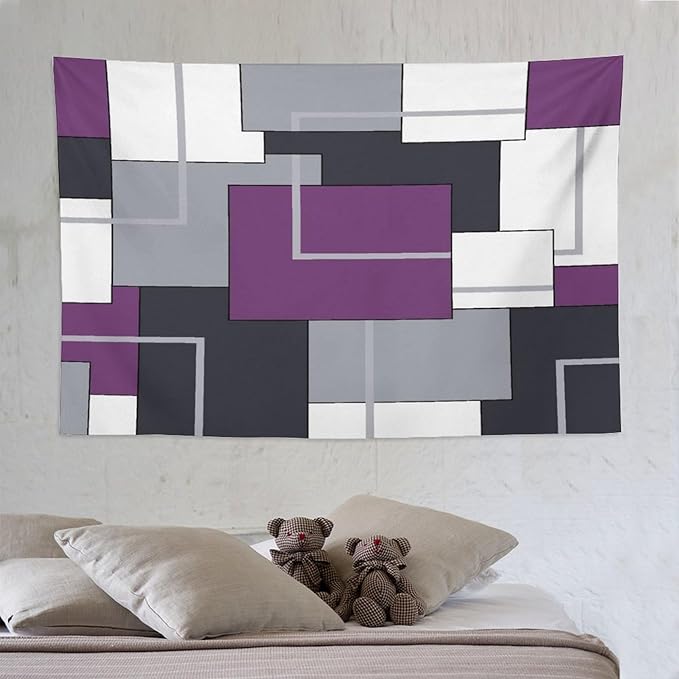 ZhiRain Purple Black White Tapestry Wall Hanging Modern Gray Geometric Abstract Aesthetic Tapestries Home Decor for Living Room Bedroom Farmhouse Apartment Dorm 60"x90"