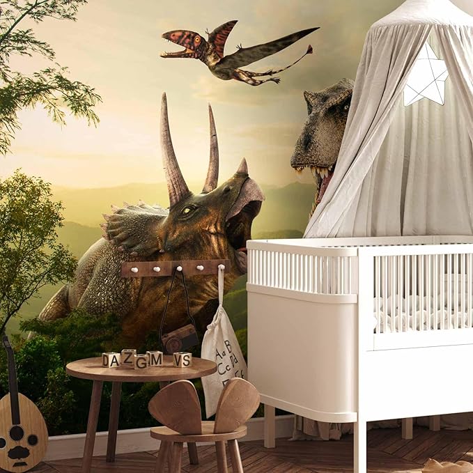 artgeist Wall Mural 3D Effect 135x101 in - Peel and Stick Self-Adhesive Wallpaper Removable Large Sticker Foil Wall Decor Print Picture Image Design - Dinosaurs City e-C-0075-a-a