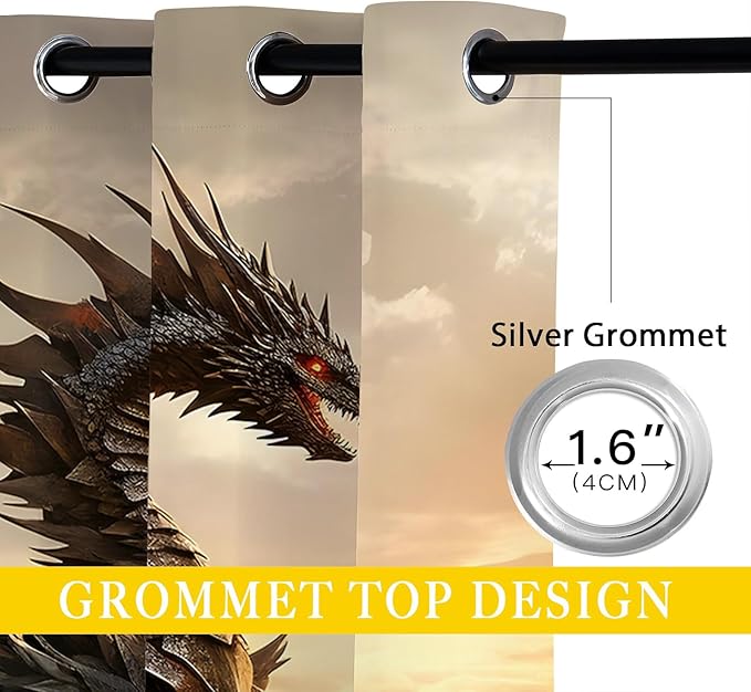 18TH CROZY Dragon Blackout Curtains for Girls Boy Home Decor, Medieval Fantasy Magical Animal Grommet Thermal Insulated Drapes Darkening Window Curtain for Bedroom Living Room, 63 x 63 Inch