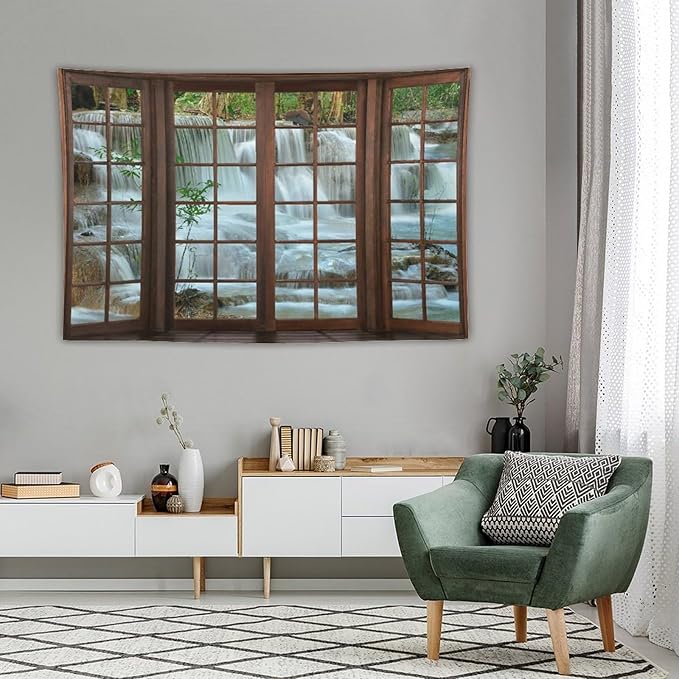 ZhiRain Nature Waterfall Landscape Tapestry Wall Hanging Forest Bamboo Garden Jungle Stream Scenery Tapestries Home Decor for Living Room Bedroom Apartment Farmhouse Dorm 60"x90"