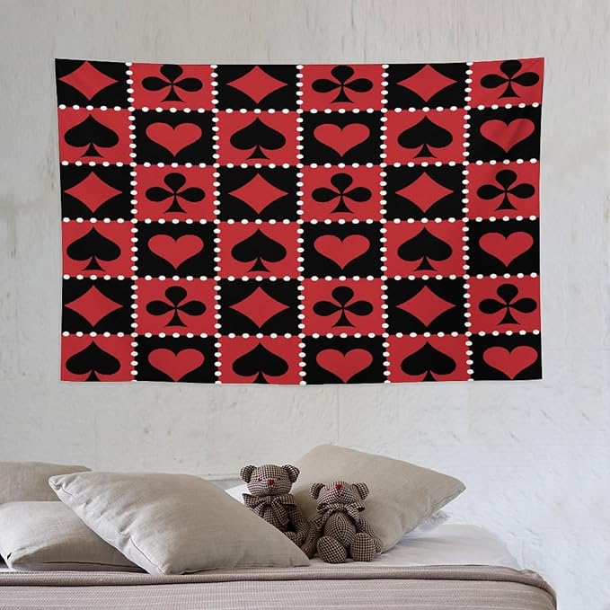 ZhiRain Casino Tapestry Wall Hanging Checkered Rhombus Pattern with Playing Card Gaming Club Theme Tapestries Home Decor for Living Room Bedroom Farmhouse Apartment Dorm 40"x60"