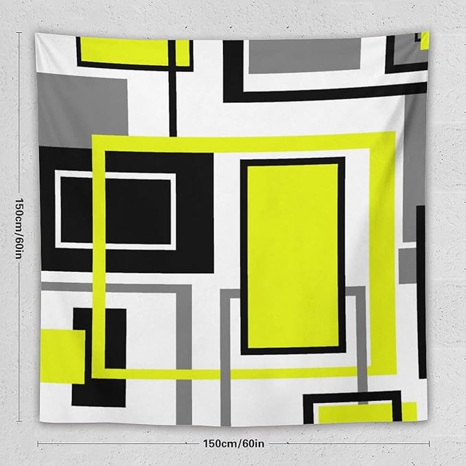 ZhiRain Yellow Geometric Tapestry Wall Hanging Yellow Modern Black And Gray Tapestries Home Decor for Living Room Bedroom Farmhouse Apartment Dorm 60"x60"