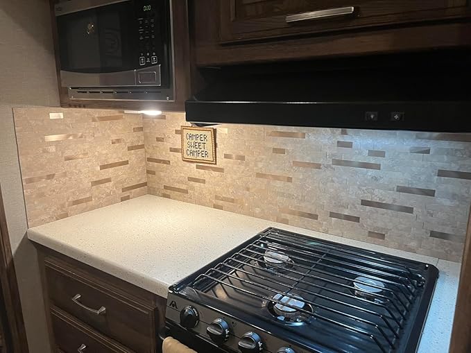 Yipscazo 40 Sheets Peel and Stick Stone Metal Backsplash, PVC Wall Tiles Stick on Tiles for Backsplash Kitchen, Bathroom, Fireplace (6'' X 12'', Beige Stone)