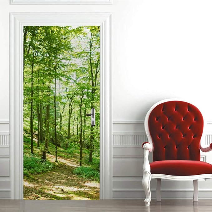 3D Self-Adhesive Door Wallpaper - Forest Poster Premium PVC Waterproof Wall Sticker for Bedroom Living Room Decoration 95 x 210 cm