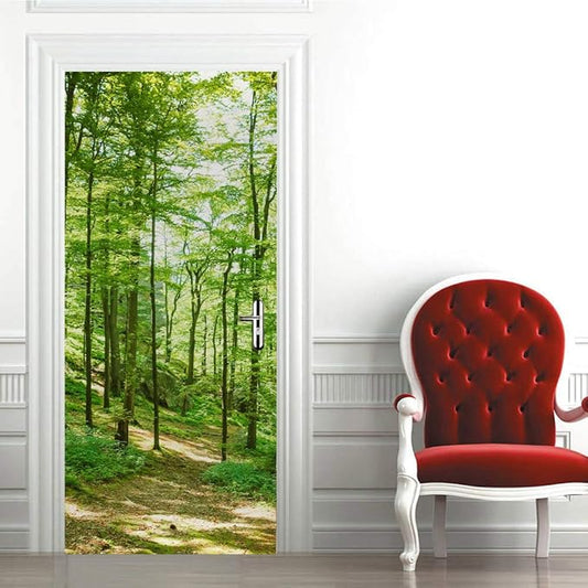 3D Self-Adhesive Door Wallpaper - Forest Poster Premium PVC Waterproof Wall Sticker for Bedroom Living Room Decoration 95 x 210 cm