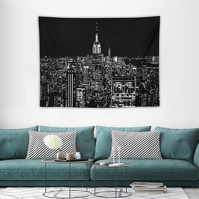 ZhiRain New York Tapestry Wall Hanging Black White Modern Night City Light Tapestries Home Decor for Living Room Bedroom Apartment Farmhouse Dorm 30"x40"