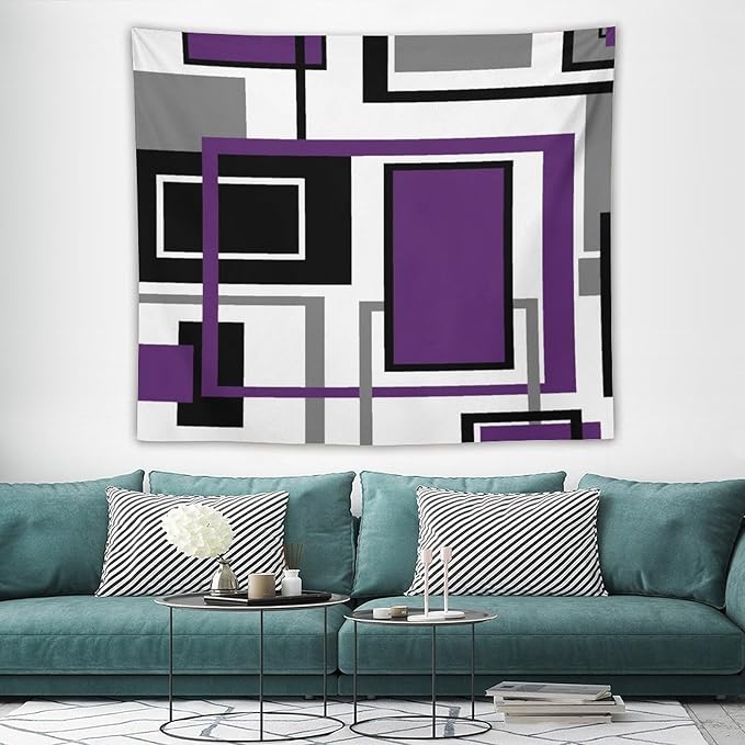ZhiRain Purple Modern Tapestry Wall Hanging Geometric Purple Gray Black Tapestries Home Decor for Living Room Bedroom Farmhouse Apartment Dorm 50"x60"