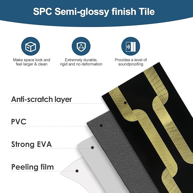 Yipscazo Peel and Stick backsplash 3 x 6 Inches 3D PVC Composite Wall Tile Stick on Backsplash Tile for Kitchen Bathroom, Laundry Room, Fireplace(Black with Gold, 32 Pieces)