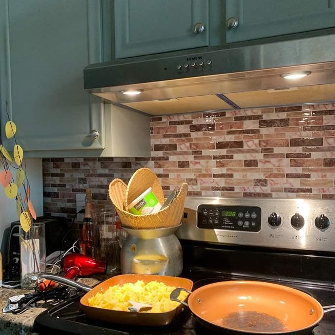 Art3d Peel and Stick Brick Kitchen Backsplash Self-Adhesive Wall Tile Stone Design, 10 Sheets (Brown)