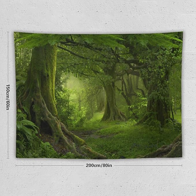 ZhiRain Misty Forest Tapestry Wall Hanging Green Tree in Jungle Forest Nature Scenery Woodland Backdrop Tapestries Home Decor for Living Room Bedroom Farmhouse Apartment Dorm 60"x80"