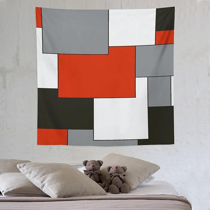 ZhiRain Red Tapestry Wall Hanging Modern Black And Gray Tapestries Home Decor for Living Room Bedroom Farmhouse Apartment Dorm 60"x60"