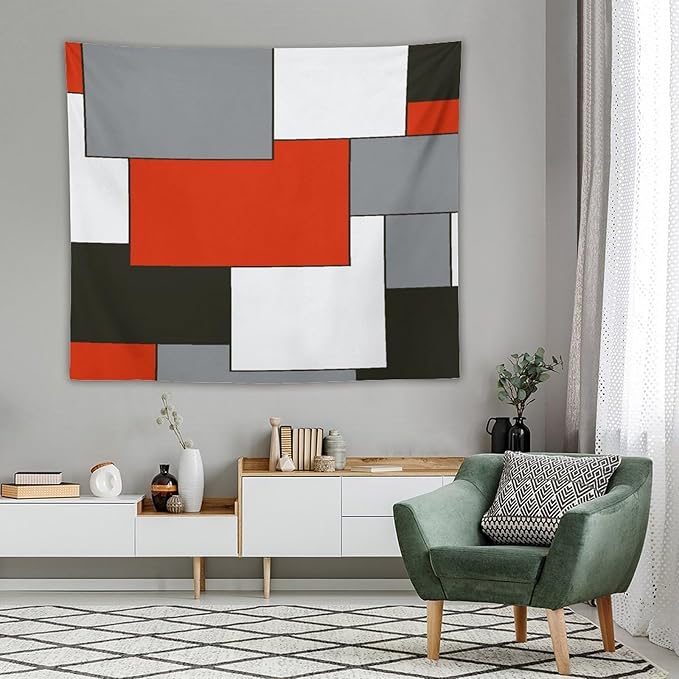 ZhiRain Red Tapestry Wall Hanging Modern Black And Gray Tapestries Home Decor for Living Room Bedroom Farmhouse Apartment Dorm 50"x60"