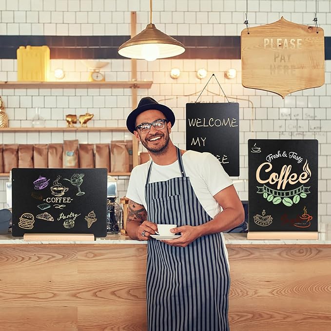 11.7x16.5 Inch Tabletop Chalkboard with Wood Base, Menu Chalkboard Stand, Message Board, Bar and Special Event Decorations, Hanging Double-Sided Chalkboard Sign for DIY Home Decoration，Beech