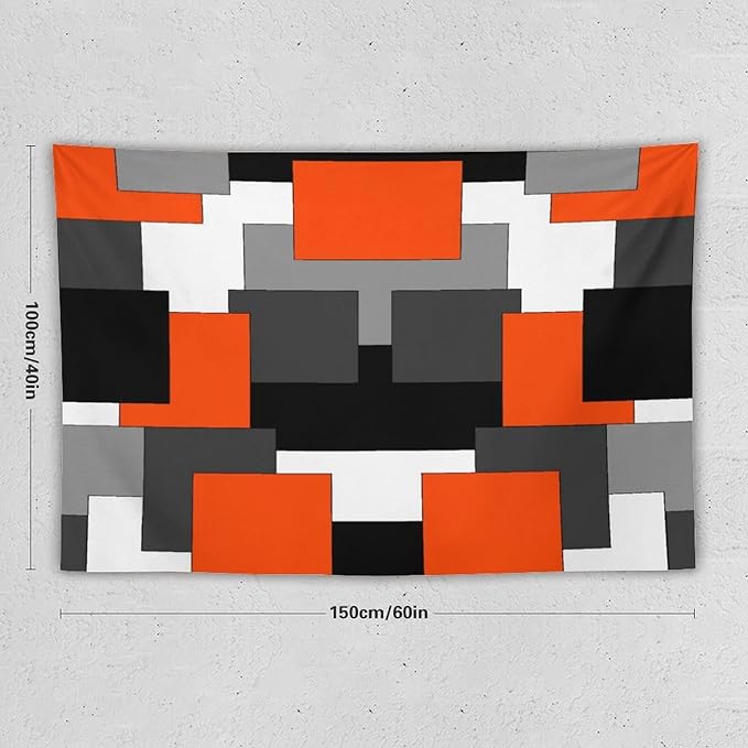 ZhiRain Orange And Black Tapestry Wall Hanging Gray White Geometric Silver Dark Abstract Square Art Tapestries Home Decor for Living Room Bedroom Apartment Farmhouse Dorm 40"x60"