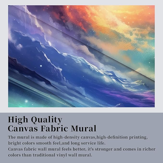 Zeeko Fantasy Galaxy Mountain Wall Mural Peel and Stick 148" W x 98" H Colorful Canvas Waterproof Self Adhesive Removable Wallpaper for Gaming Room Bedroom Large Wall Decor