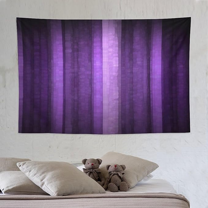 ZhiRain Purple Striped Tapestry Wall Hanging Abstract Mosaic Glass Texture And Dark Stripe Modern Neon Purple Art Tapestries Home Decor for Living Room Bedroom Apartment Farmhouse 60"x90"
