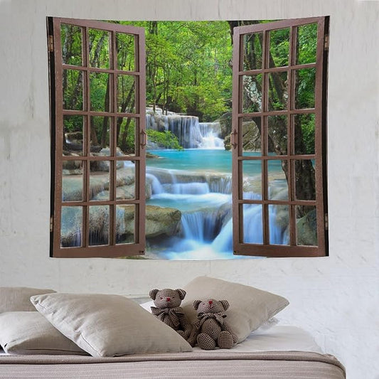 ZhiRain Waterfall Tree Landscape Tapestry Wall Hanging Natural Scenery Forest Garden Spring Stone River Tapestries Home Decor for Living Room Bedroom Apartment Farmhouse Dorm 50"x60"