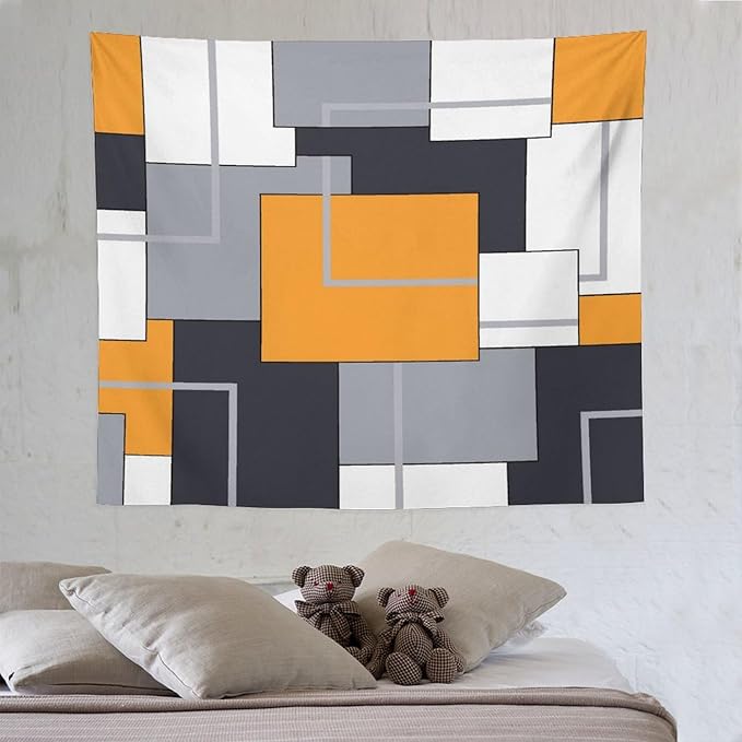 ZhiRain Orange Tapestry Wall Hanging Modern Black White Gray Geometric Abstract Aesthetic Tapestries Home Decor for Living Room Bedroom Farmhouse Apartment Dorm 50"x60"