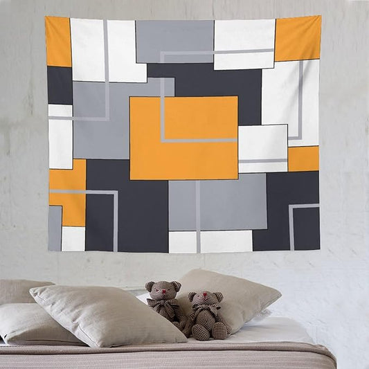 ZhiRain Orange Tapestry Wall Hanging Modern Black White Gray Geometric Abstract Aesthetic Tapestries Home Decor for Living Room Bedroom Farmhouse Apartment Dorm 50"x60"