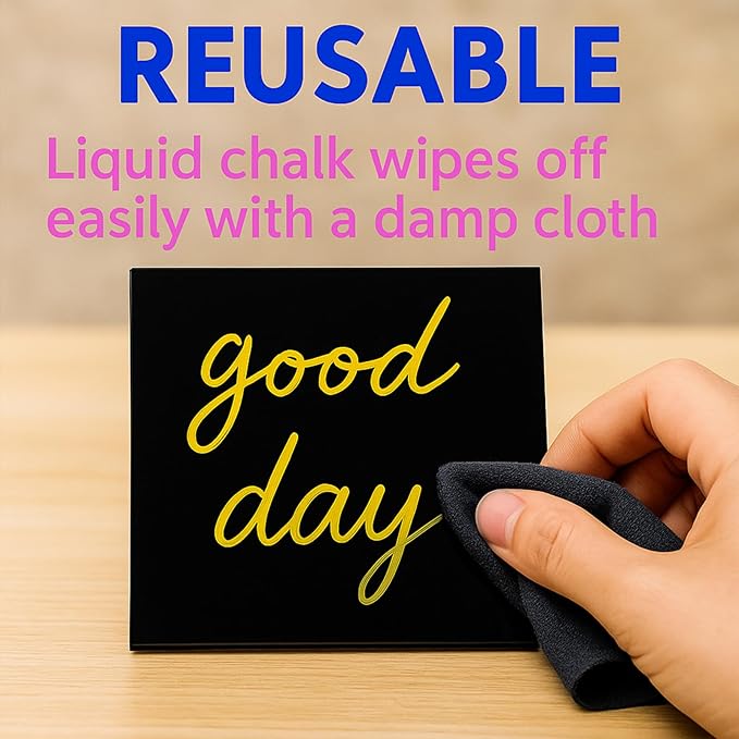 10 Pack Food Labels for Party Buffet with Wooden Stands, Acrylic Mini Chalkboard Signs, 3.9x3.9 inch Blank Black Acrylic Table Signs for Outdoor Wedding Table Numbers, Reserved, Cafe, Menu (Natural)